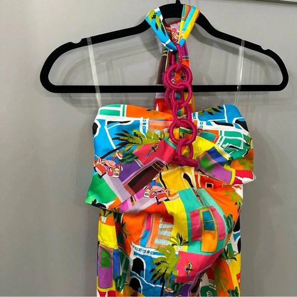 NWT Alden Adair Shoshana Dress Casablanca Print Halter Fringe Size Large - Picture 3 of 8